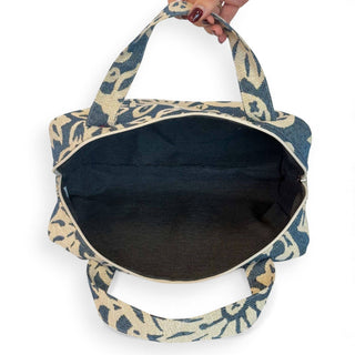Floral Jacquard Extra Large Makeup Bag – Navy & Cream