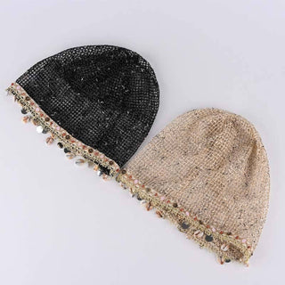 Boho Shell Tassel Hollow Out Slouchy Hat