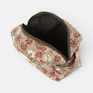 Floral Jacquard Squared Makeup Bag Burgundy & Gray