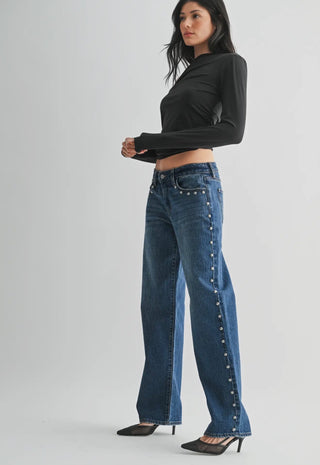 Low Rise Studded Baggy Jeans