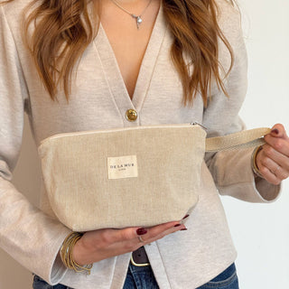 Striped Jacquard Large Makeup Bag – Olive & Cream