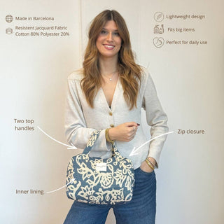 Floral Jacquard Extra Large Makeup Bag – Navy & Cream