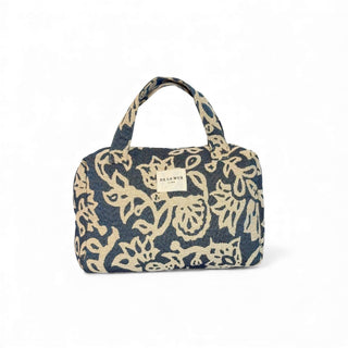Floral Jacquard Extra Large Makeup Bag – Navy & Cream