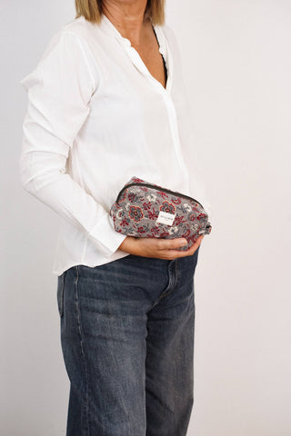 Floral Jacquard Squared Makeup Bag Burgundy & Gray