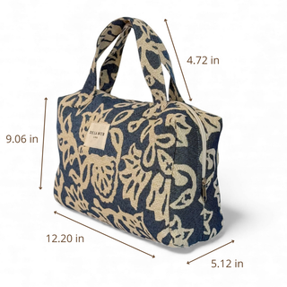 Floral Jacquard Extra Large Makeup Bag – Navy & Cream
