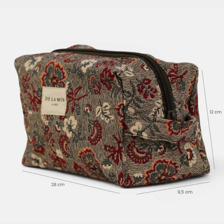 Floral Jacquard Squared Makeup Bag Burgundy & Gray
