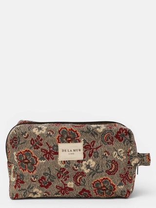 Floral Jacquard Squared Makeup Bag Burgundy & Gray