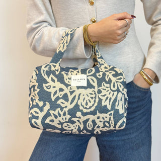Floral Jacquard Extra Large Makeup Bag – Navy & Cream